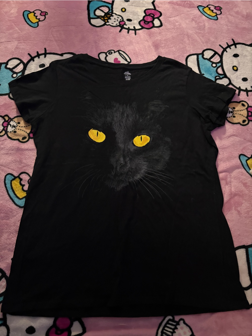Black Cat Graphic Tee with Yellow Eyes